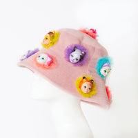pink fluffy  hat with animal dolls headpiece