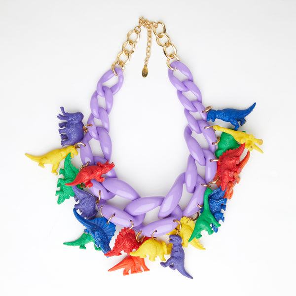 chunky purple chain rainbow colours dinosaurs necklace