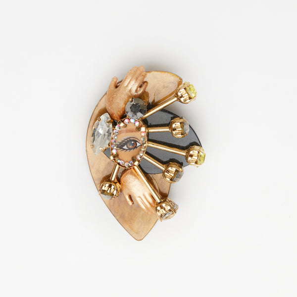 eye & gold hand brooch acrylic  - floral collection
