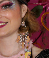 eye hand mouth dolls earrings light pink gemstones