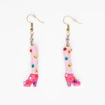 miniature pink dolls legs earrings with rainbow colour gemstones