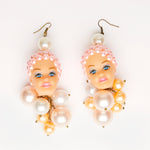 light pink pearly dolls heads earrings pearly gemstones