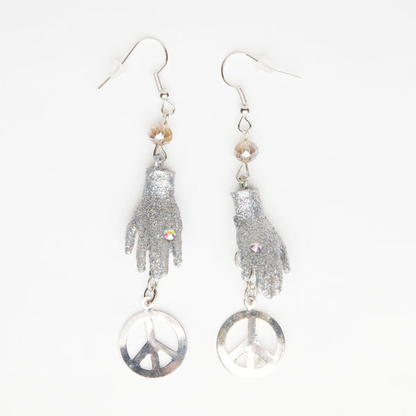 Peace maker earrings - silver hand with peace sign  - entire sale going to Save the Children's life charity