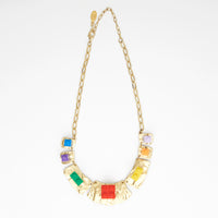 futuristic geometrical  lego bricks necklace on gold base