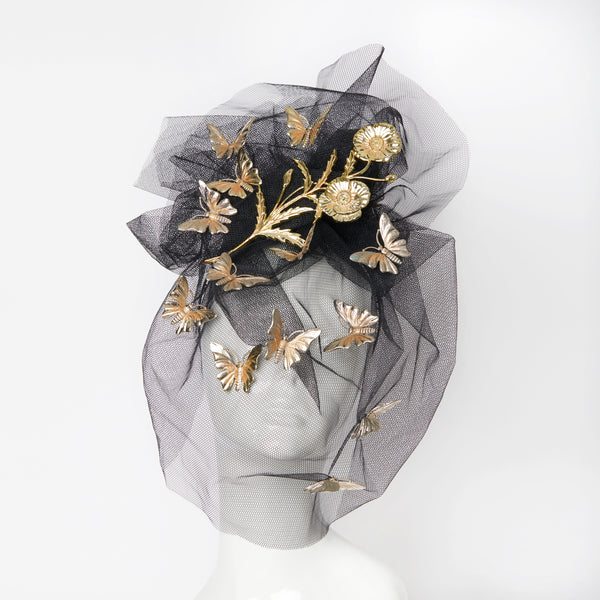 gold butterfly headpiece headwear veil with flowers