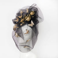 gold butterfly headpiece headwear veil with flowers