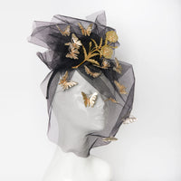 gold butterfly headpiece headwear veil with flowers