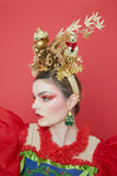 gold christmas holly leaves with gold decorations-  festive headpiece christmas collection