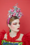 silver christmas holly leaves with pink decorations-  festive headpiece christmas collection