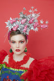 silver christmas holly leaves with pink decorations-  festive headpiece christmas collection