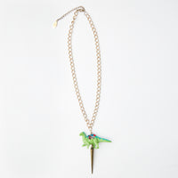 green dinosaur Iguanodon necklace  with spike