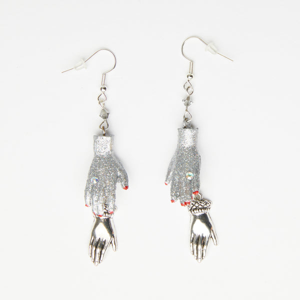 hands on hands silver earrings