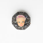 miniature blond with pink hair baroque doll face ring with grey gemestones