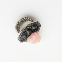 miniature blond with pink hair baroque doll face ring with grey gemestones