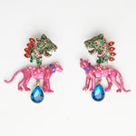 baroque  pink cheetah toy earrings