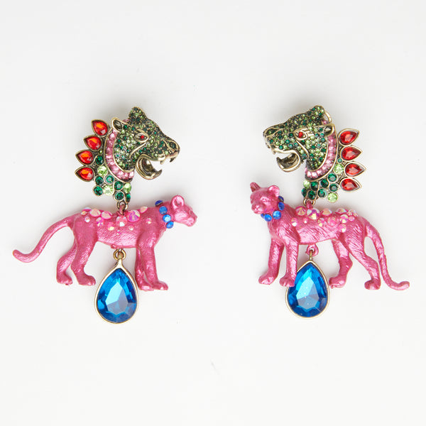 baroque  pink cheetah toy earrings