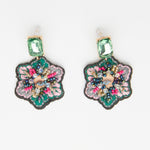 fabric flower eyes earrings with pearls -floral collection