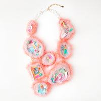 poly pocket dolls toys statement necklace with pink ruffle & gemstones