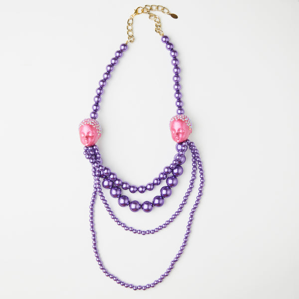 purple pearly dolls pink heads long necklace