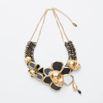 gold doll face on black & mirror necklace