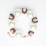 miniature snow white dolls face bracelet & chunky pearly beads