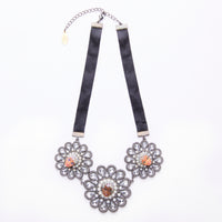 miniature doll face necklace with gemstones - floral collection