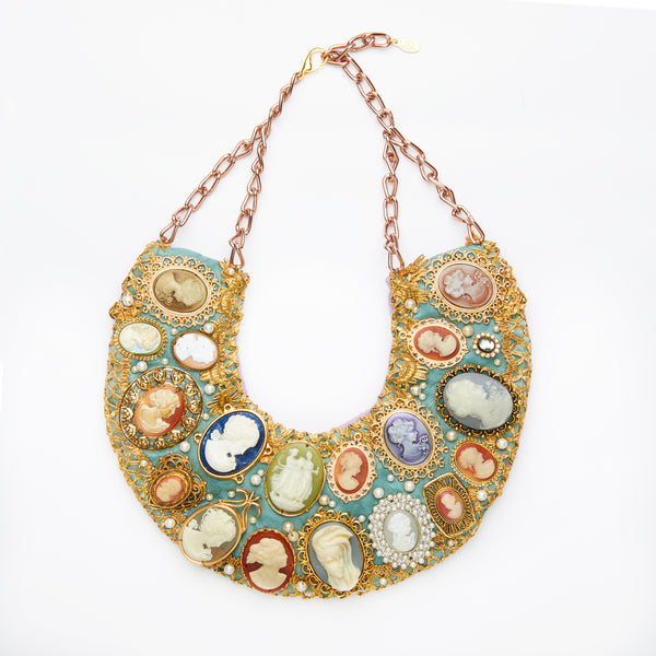 antique cameo  tapestry wall necklace