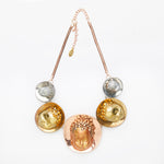 copper, gold & silver doll face necklace