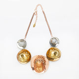copper, gold & silver doll face necklace