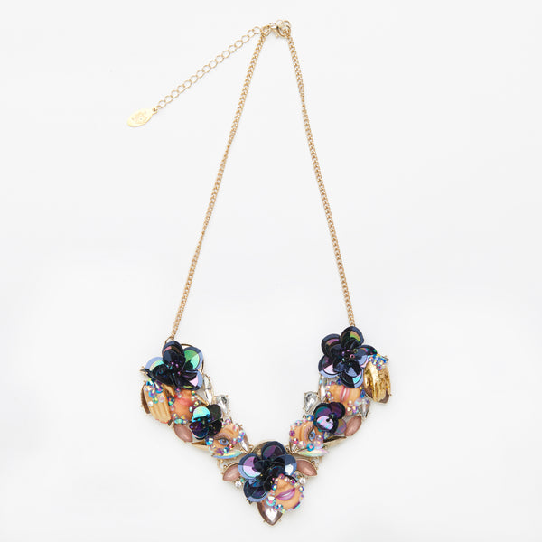 purple flowers & sequins doll necklace - floral collection