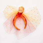red and yellow pearly doll headband hat with net