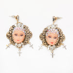 baorque miniature sparkly head doll face earrings with crosses