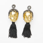 gold dolls heads earrings with black tassels (Copy)