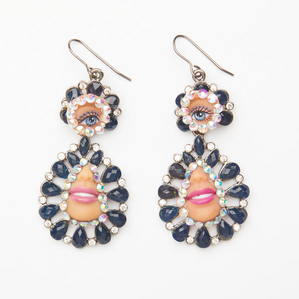 black stones eyes & mouth dolls earrings