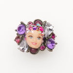 miniature doll face ring purple & pink tones
