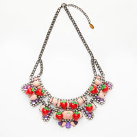 red & pink strawberries on gemstones necklace