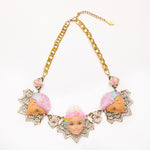 rainbow pastel hair dolls face necklace