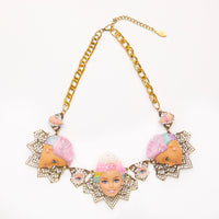 rainbow pastel hair dolls face necklace