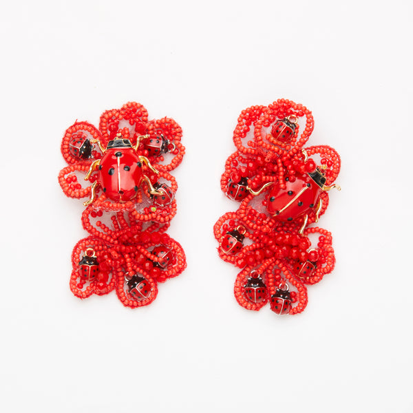 lady bird red beaded fabric flower -floral collection