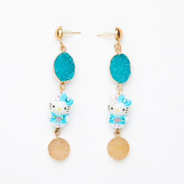 blue hello kitty toy earrings with blue gemstones