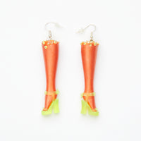 orange dolls legs earrings with yellow platform shoes & gemstones