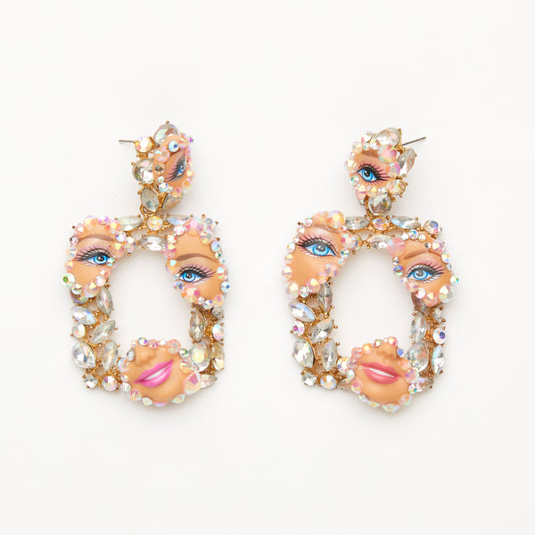 geometrical  baroque doll eye & mouth  earrings with gemstones