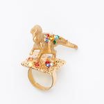 gold dinosaur  t-rex ring on square base