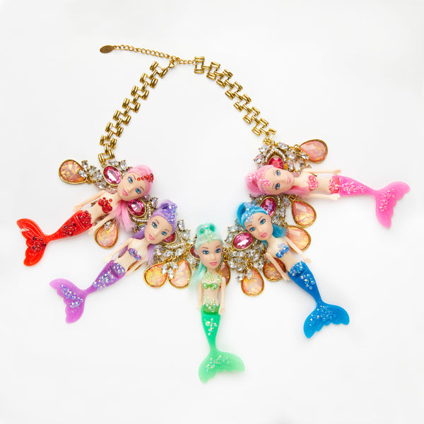 mermaids dolls toys necklace with gemstones