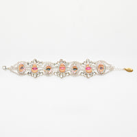 show girl doll eye & mouth bracelet with  white & AB iridescent gemstones