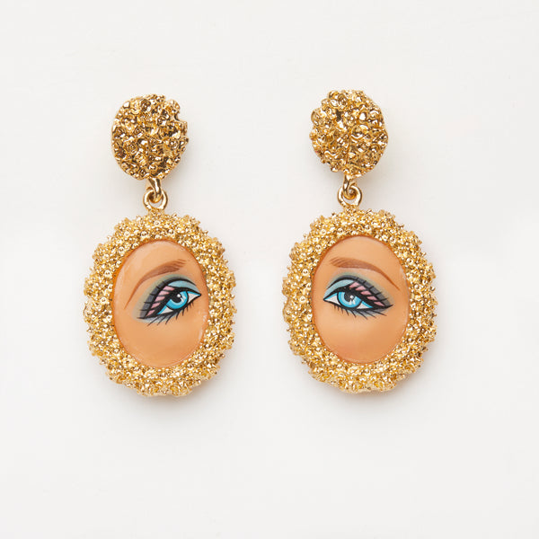 through the gold looking glass - round doll eye earrings