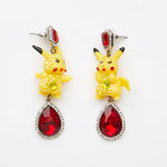 Pikachu pokemon -  toy earrings with red stones