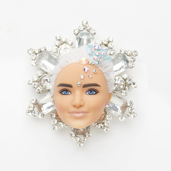 baroque white hair rhinestones brooch