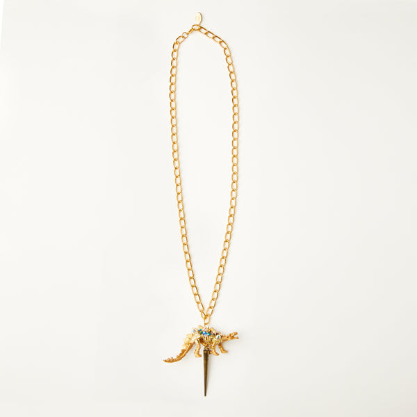 punk stegosaurus  dinosaur skeleton necklace with a spike