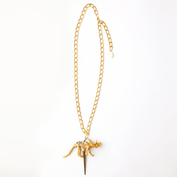 punk  triceratops dinosaur skeleton necklace with a spike